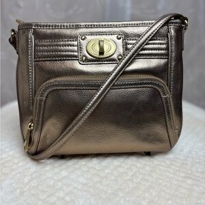 Calvin Klein Gold Metallic Faux Leather Crossbody Purse